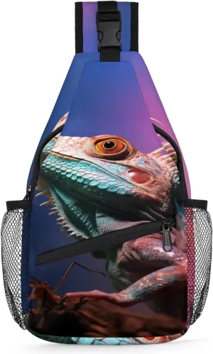 Lizard Printing Sling Bag for Women Men, Waterproof Crossbody Sling Backpack Travel Outdoor Sports Chest Bag