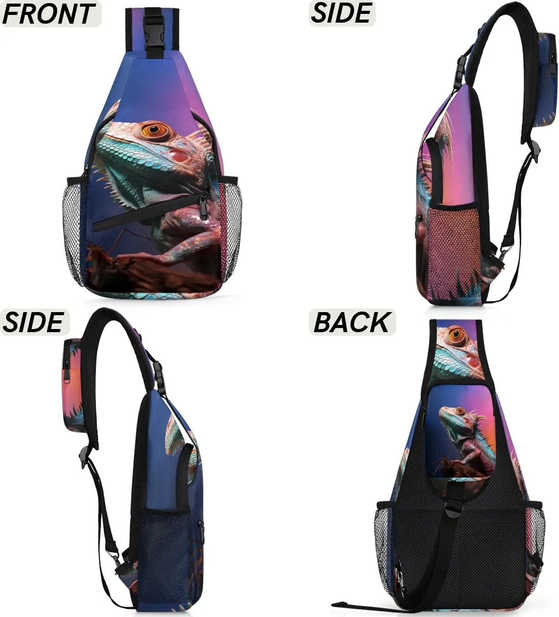 Lizard Printing Sling Bag for Women Men, Waterproof Crossbody Sling Backpack Travel Outdoor Sports Chest Bag