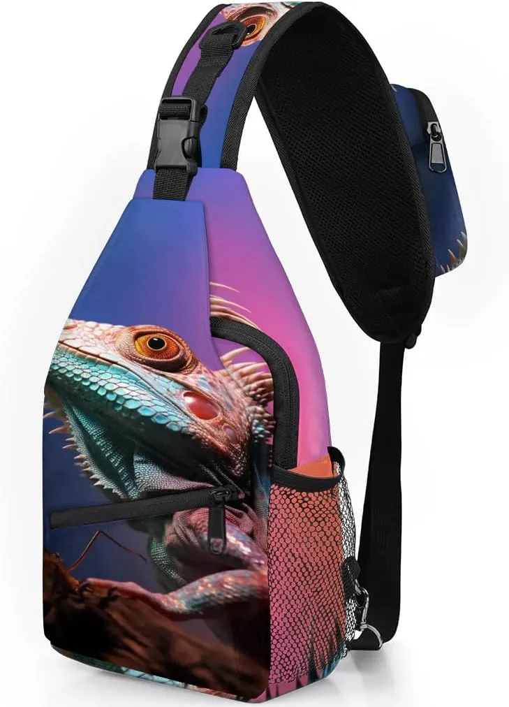 Lizard Printing Sling Bag for Women Men, Waterproof Crossbody Sling Backpack Travel Outdoor Sports Chest Bag