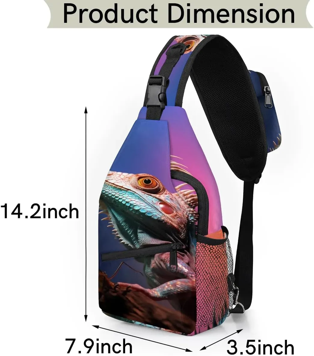 Lizard Printing Sling Bag for Women Men, Waterproof Crossbody Sling Backpack Travel Outdoor Sports Chest Bag