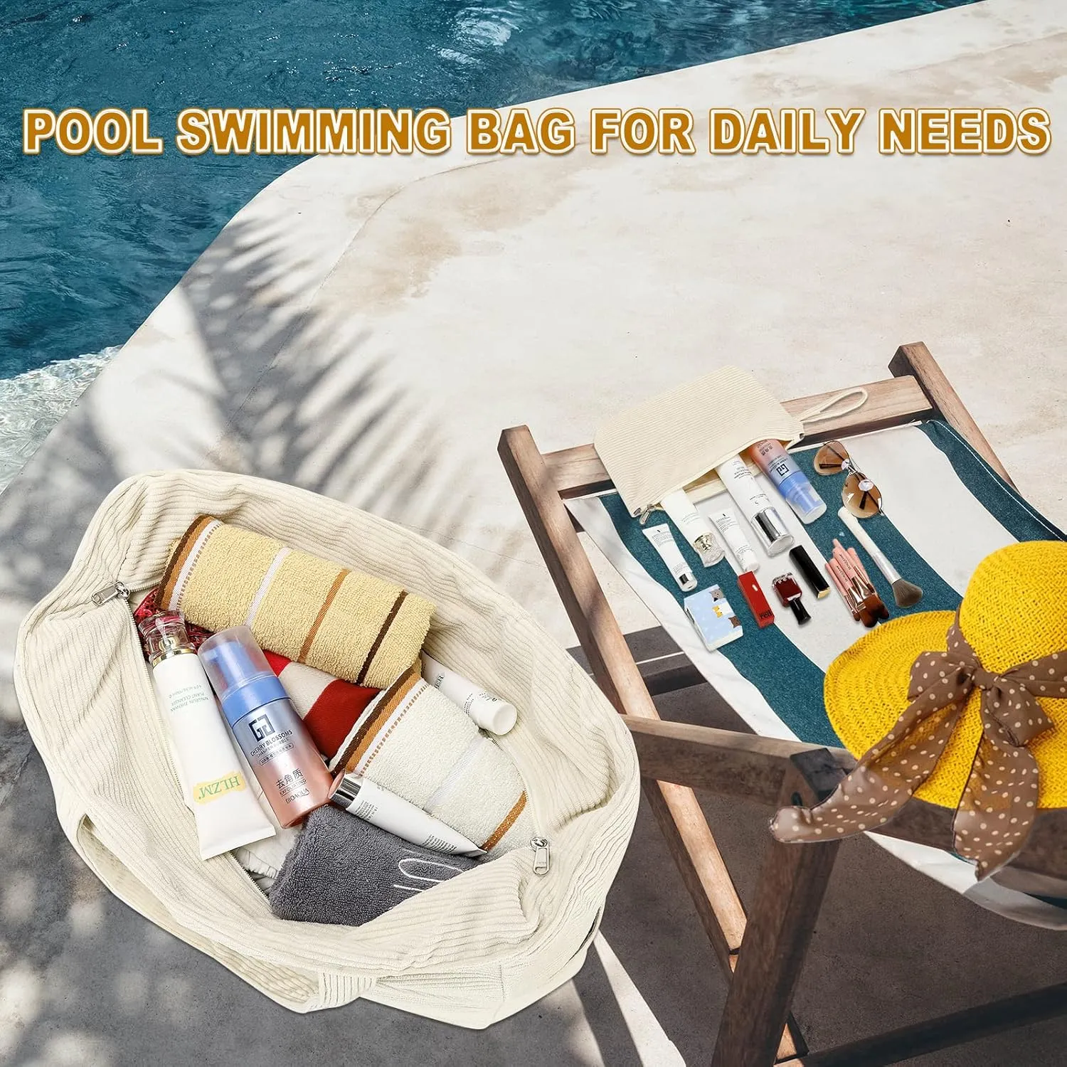 LOIDOU Large Tote Beach Bag Waterproof Sandproof Beach Pool bag with Zipper & Wet Pockets Shoulder Bag Travel Teacher Grocery