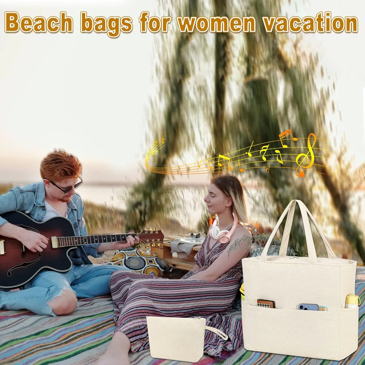 LOIDOU Large Tote Beach Bag Waterproof Sandproof Beach Pool bag with Zipper & Wet Pockets Shoulder Bag Travel Teacher Grocery
