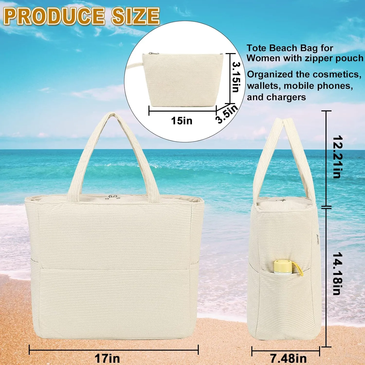 LOIDOU Large Tote Beach Bag Waterproof Sandproof Beach Pool bag with Zipper & Wet Pockets Shoulder Bag Travel Teacher Grocery