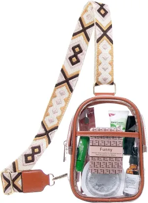Long Keeper Clear Crossbody Bag - Women Stadium Approved Sling Bag Transparent Chest Bag for Travel Concerts Sport Events (Brown)