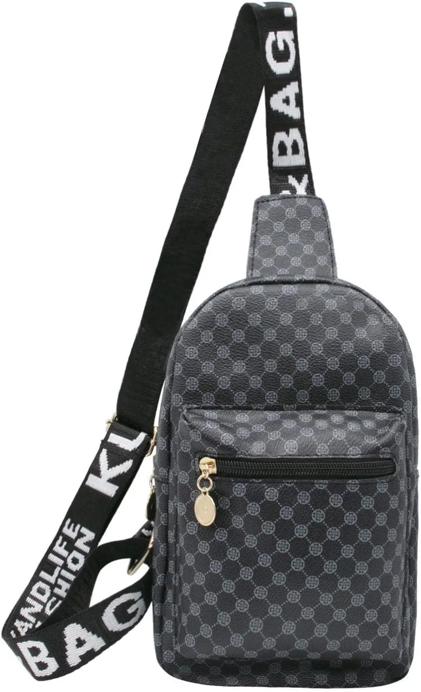 Long Keeper Sling Crossbody Bag - Women Vegan Leather Chest Bag Men Casual Daypack Cross Body Bag for Travel Running Hiking (Black)