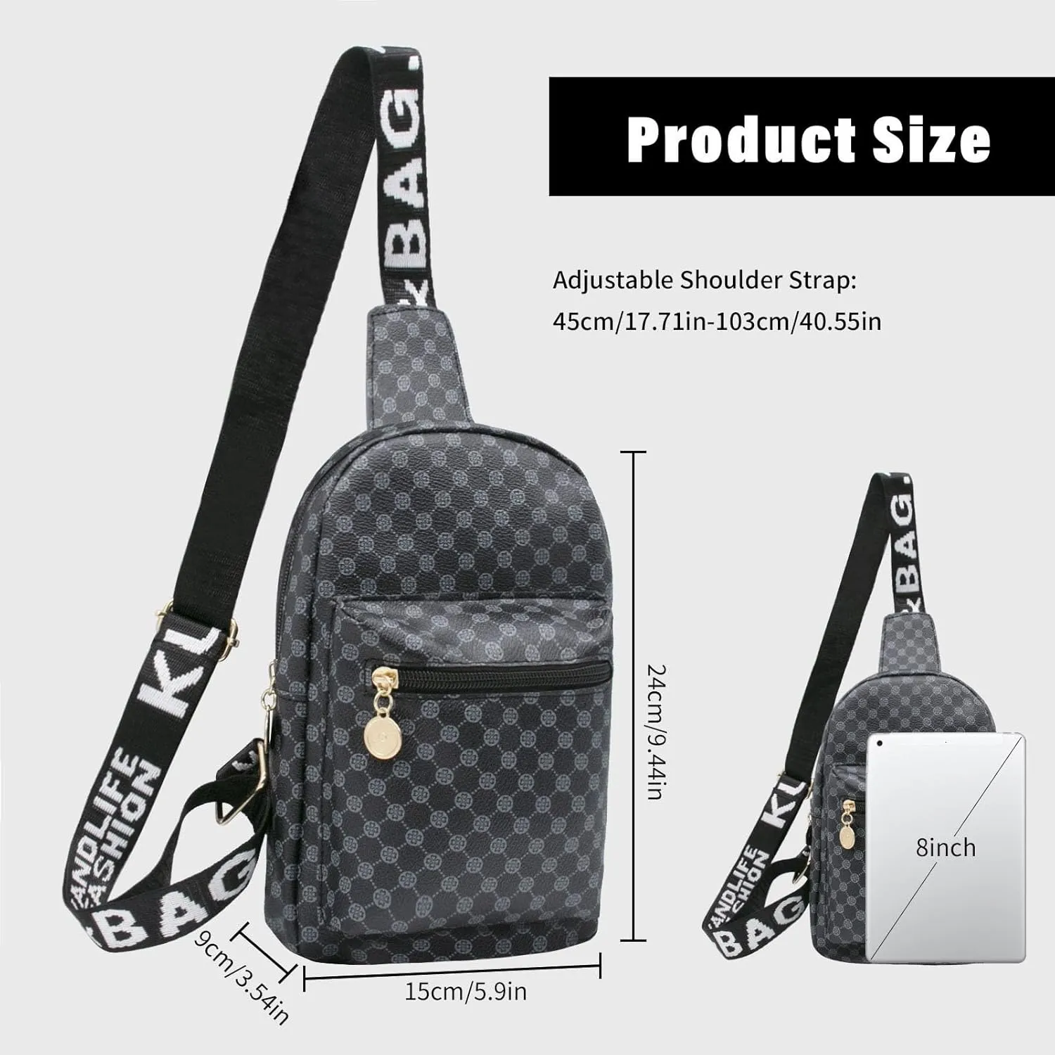 Long Keeper Sling Crossbody Bag - Women Vegan Leather Chest Bag Men Casual Daypack Cross Body Bag for Travel Running Hiking (Black)