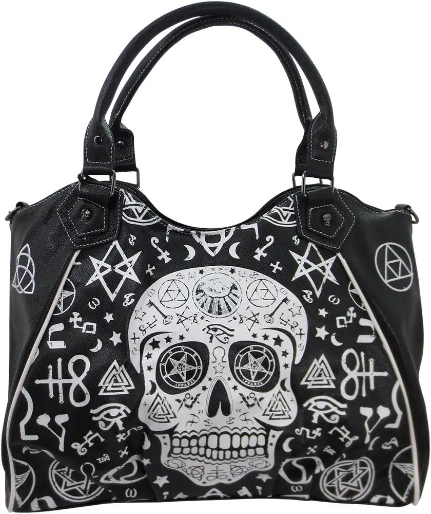 Lost Queen Gothic Rockabilly Skull Pentagram Shoulder Bag - Handbag Purse