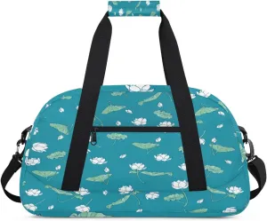 Lotus Flowers Gym Duffel Bag for Men Women Elegant Print Sports Tote Bag with Adjustable Shoulder Strap for Dance Gymnastics Traveling Outdoor Camping Overnight Stay