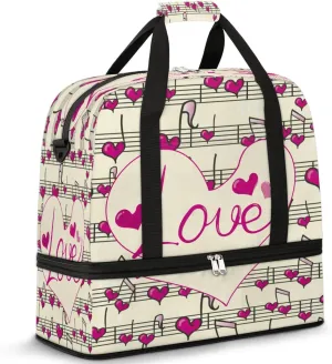 Love Melody Heartbeat Travel Duffel Bag, Travel Essentials, Gym Bag for Women, Weekender Overnight Bag With Shoes Compartment, Carry On Bags for Airplanes