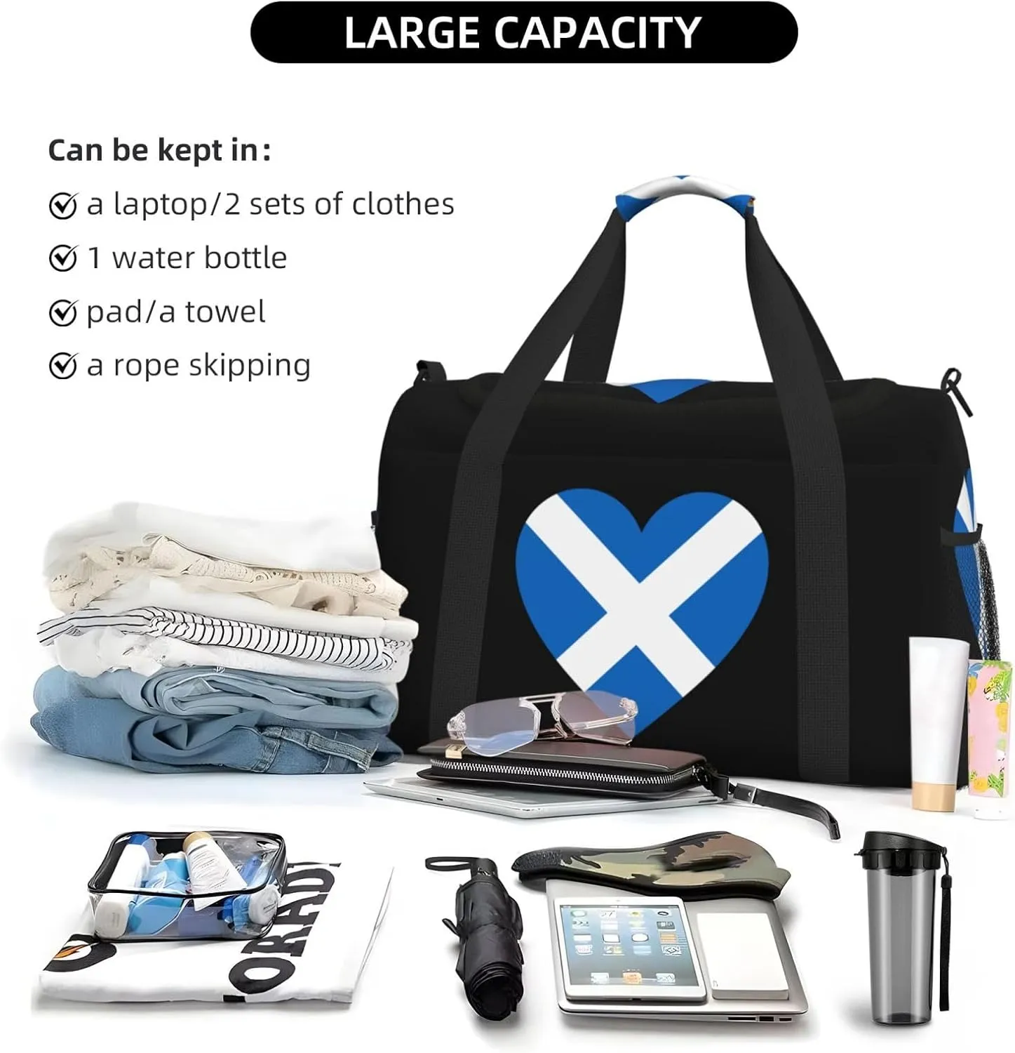 Love Scotland Flag Travel Duffel Bag Large Foldable Waterproof Overnight Bag For Beach Swim Bags Pool Sports Gym