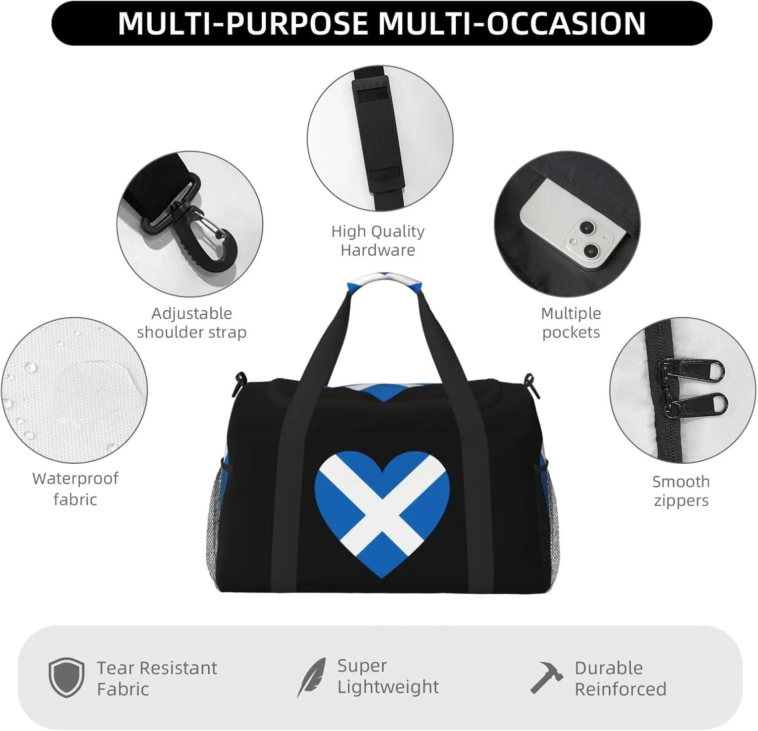 Love Scotland Flag Travel Duffel Bag Large Foldable Waterproof Overnight Bag For Beach Swim Bags Pool Sports Gym