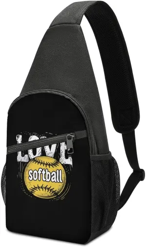 Love Softball Chest Bag for Men Small Sling Backpack Crossbody Sling Bags for Outdoors Hiking Traveling
