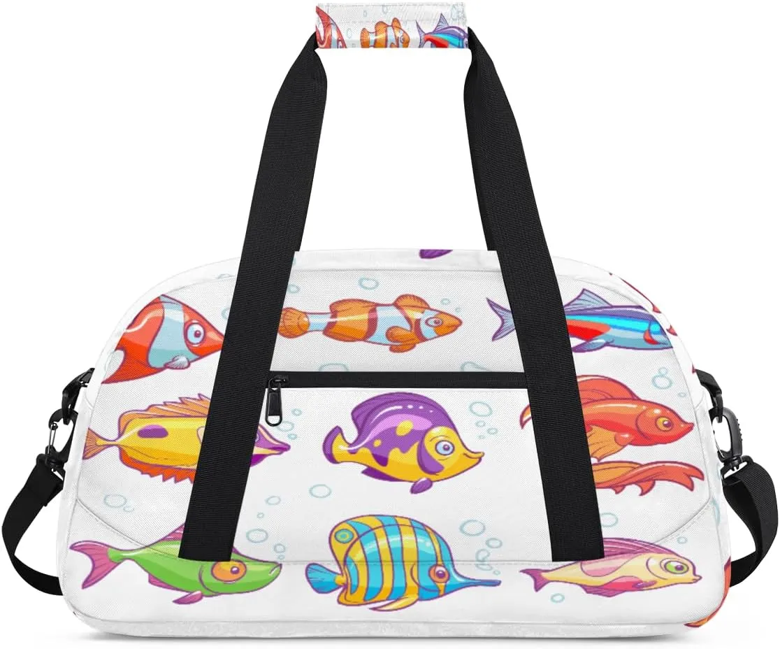 Lovely Fish Gym Duffel Bag for Men Women Cartoon Fish Sports Tote Bag with Adjustable Shoulder Strap for Dance Gymnastics Traveling Outdoor Camping Overnight Stay
