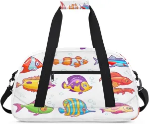 Lovely Fish Gym Duffel Bag for Men Women Cartoon Fish Sports Tote Bag with Adjustable Shoulder Strap for Dance Gymnastics Traveling Outdoor Camping Overnight Stay