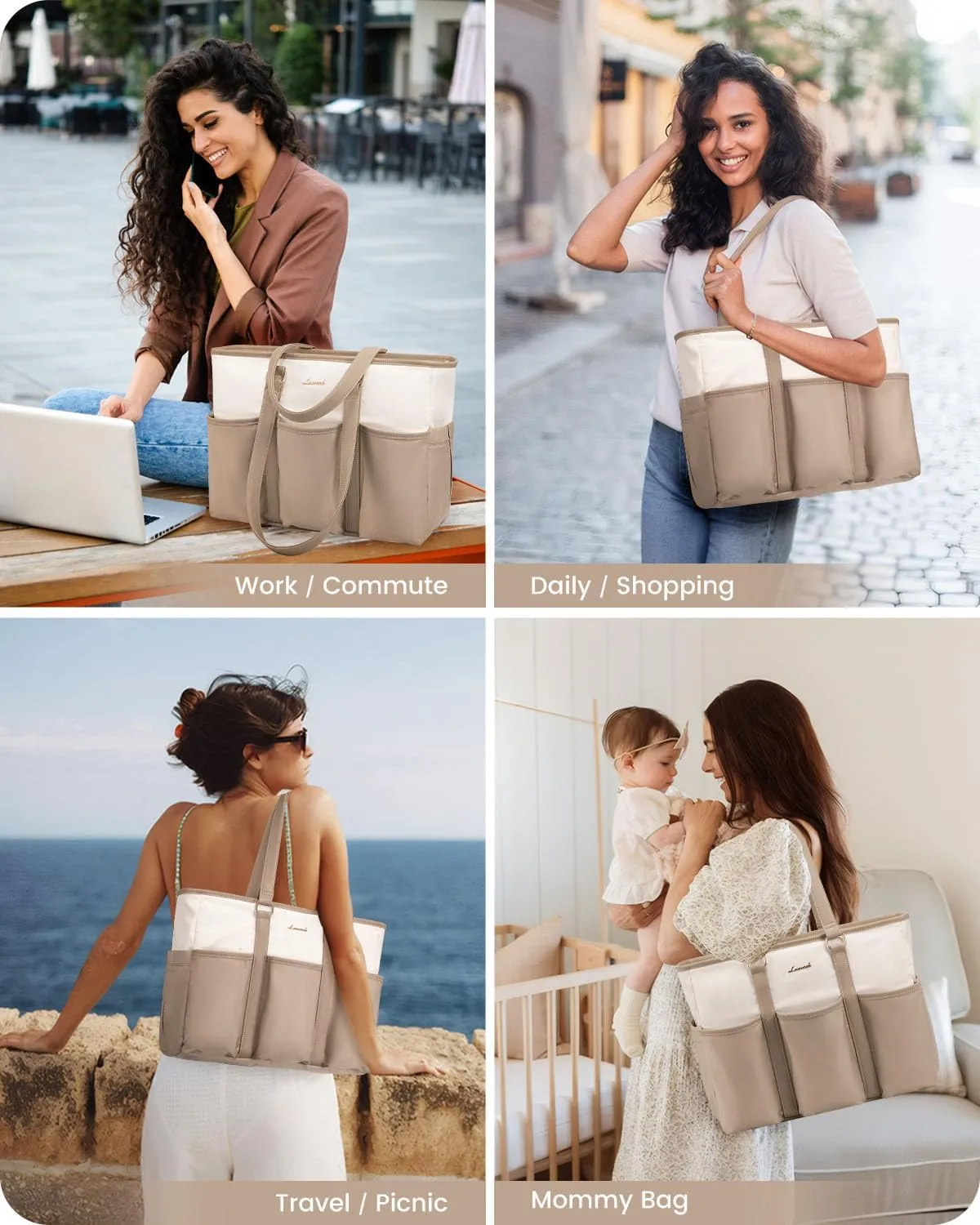 LOVEVOOK 17.3 Inch Laptop Bag for Women, Teacher Work Tote Bag With Large Cup Holder, Nurse Bag, Utility Bag For Work/Travel/College/Daily, Professional Computer Purse Large Handbag With Multi Pocket