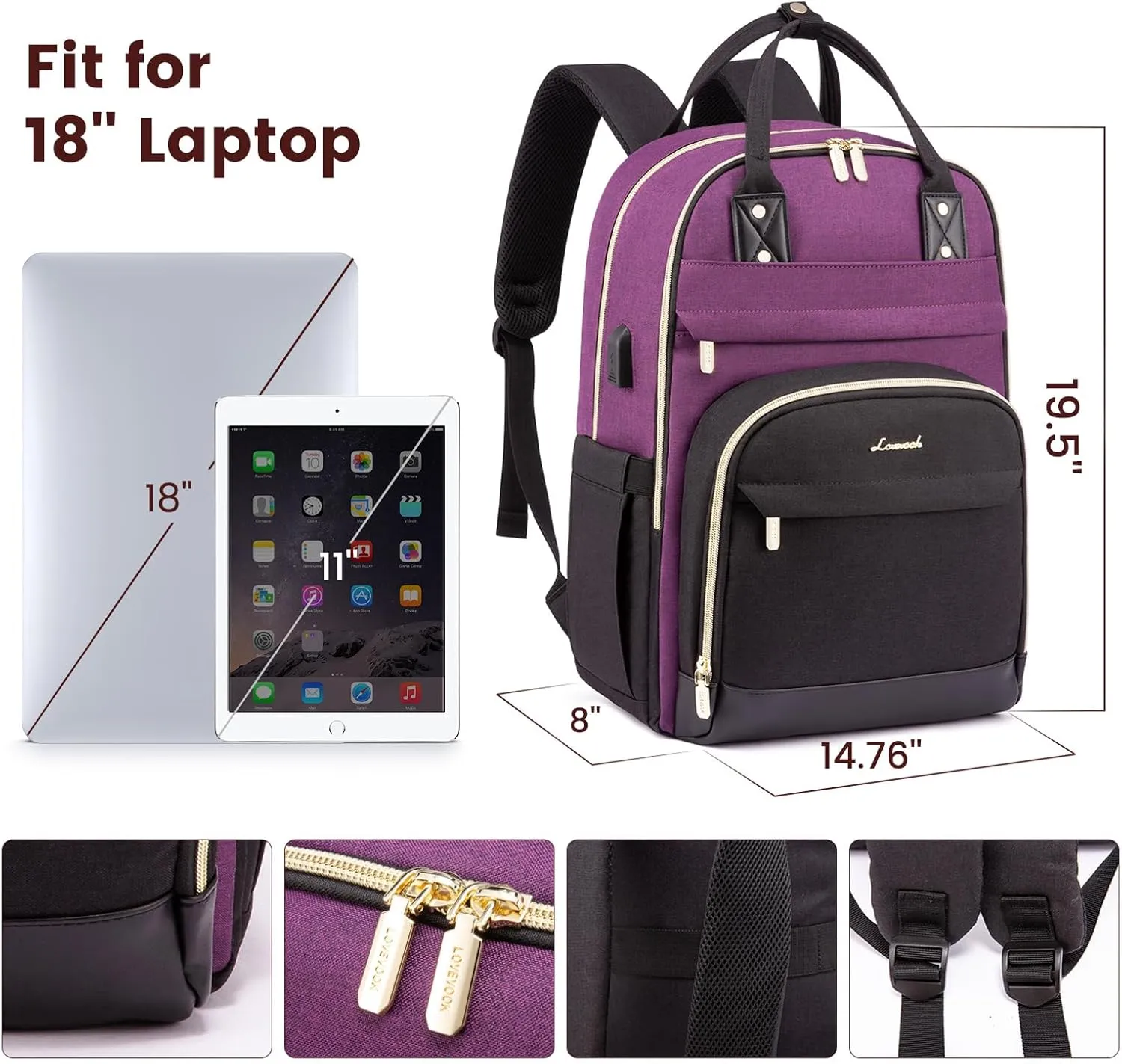 LOVEVOOK Backpack for Women,Laptop Backpack Women,Fits 18 Inch Laptop Computer Bag,Teacher College Backpack Purse,Fashion Waterproof Travel Work Anti-theft Backpack for Traveling on Airplane Daypack