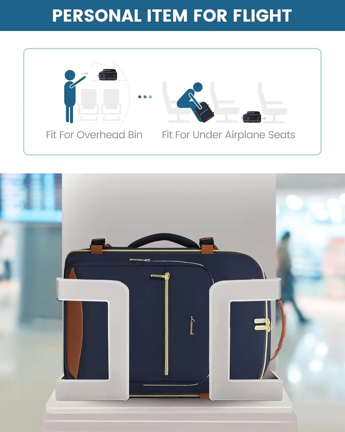 LOVEVOOK Carry on Backpck for Men, 50L Travel Backpack Flight Approved with 3 Packing Cubes, Personal Item Backpack with 18 Inch Laptop Compartment for Hiking Sport Daypack, Dark blue-Brown