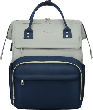 LOVEVOOK Laptop Backpack for Women, Fashion Travel Computer Business Bags, Doctor Nurse Backpack Purse For Work with USB Port, Fits 17-Inch Laptop, Light Gray- Navy Blue