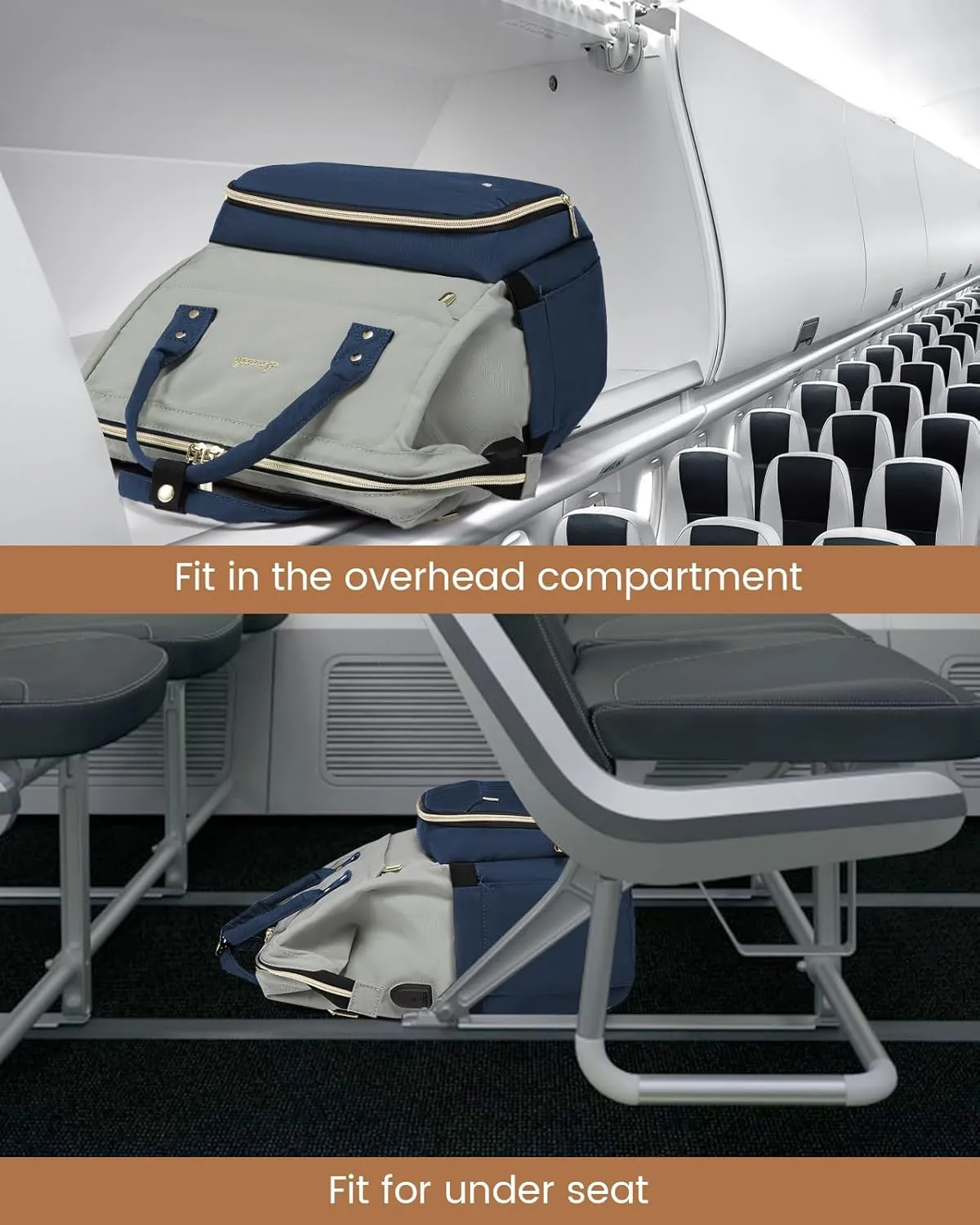 LOVEVOOK Laptop Backpack for Women, Fashion Travel Computer Business Bags, Doctor Nurse Backpack Purse For Work with USB Port, Fits 17-Inch Laptop, Light Gray- Navy Blue