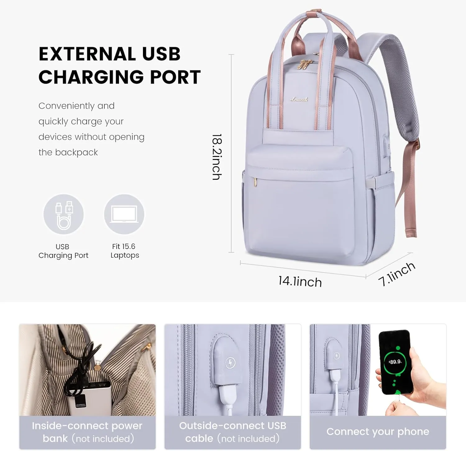 LOVEVOOK Laptop Backpack Purse for Women, 15.6 Inch Travel Laptop Bag with USB Port, Waterproof Work Teacher Nurse Computer Backpack, Durable Casual Daypack