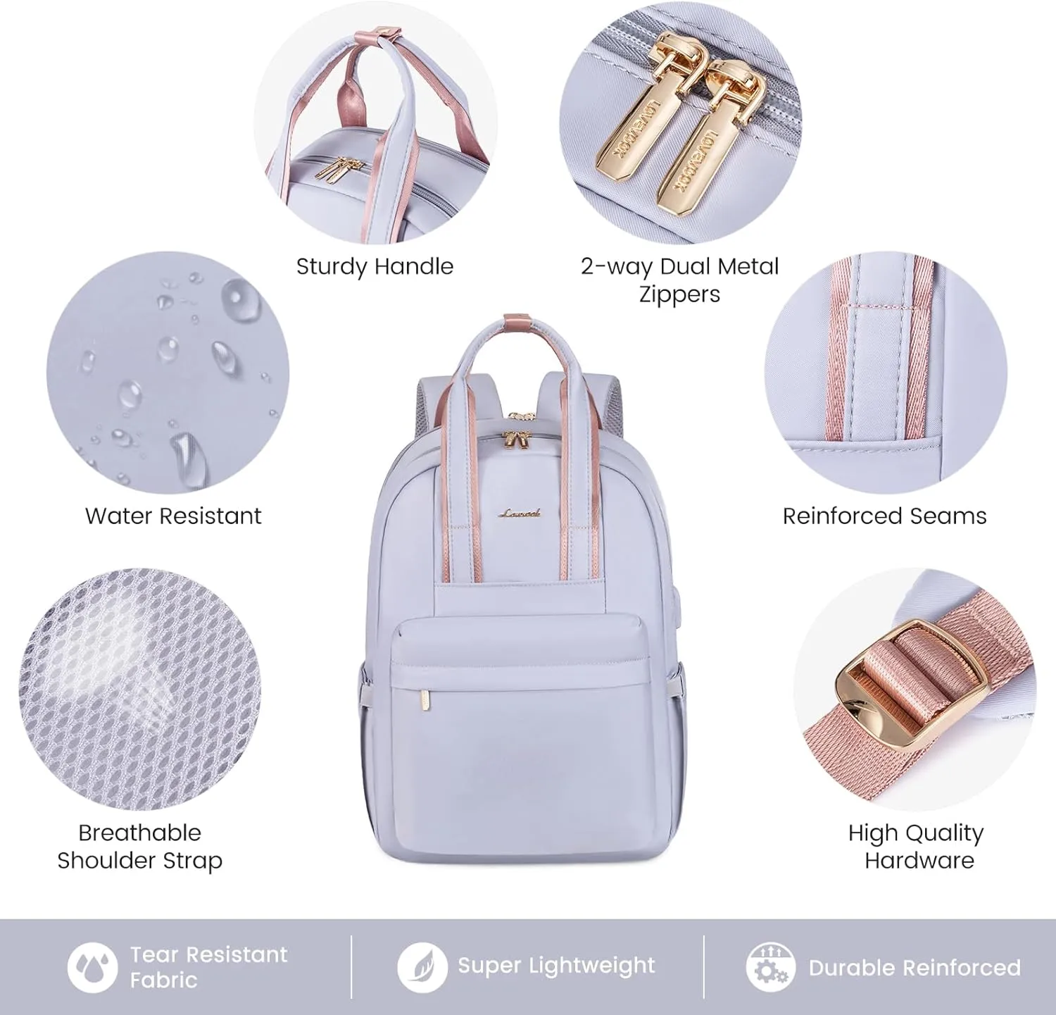 LOVEVOOK Laptop Backpack Purse for Women, 15.6 Inch Travel Laptop Bag with USB Port, Waterproof Work Teacher Nurse Computer Backpack, Durable Casual Daypack