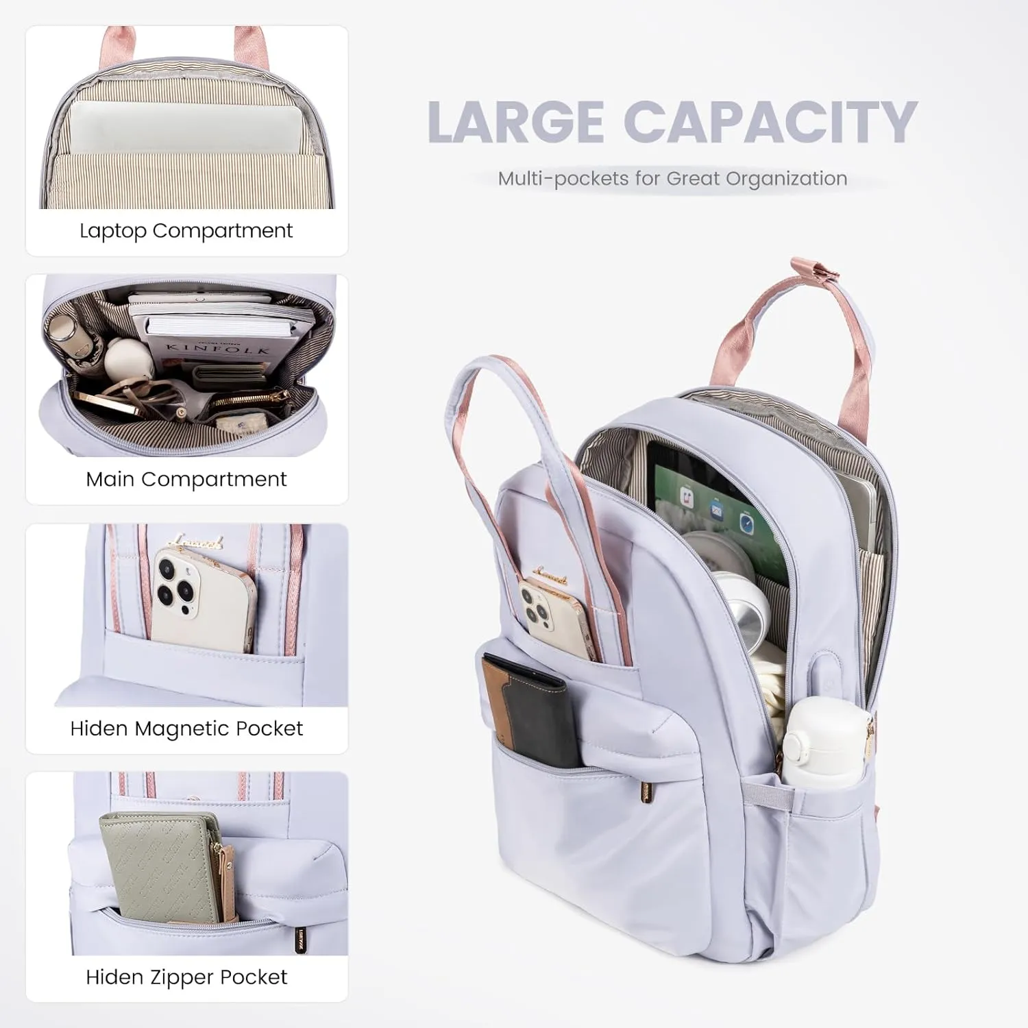 LOVEVOOK Laptop Backpack Purse for Women, 15.6 Inch Travel Laptop Bag with USB Port, Waterproof Work Teacher Nurse Computer Backpack, Durable Casual Daypack