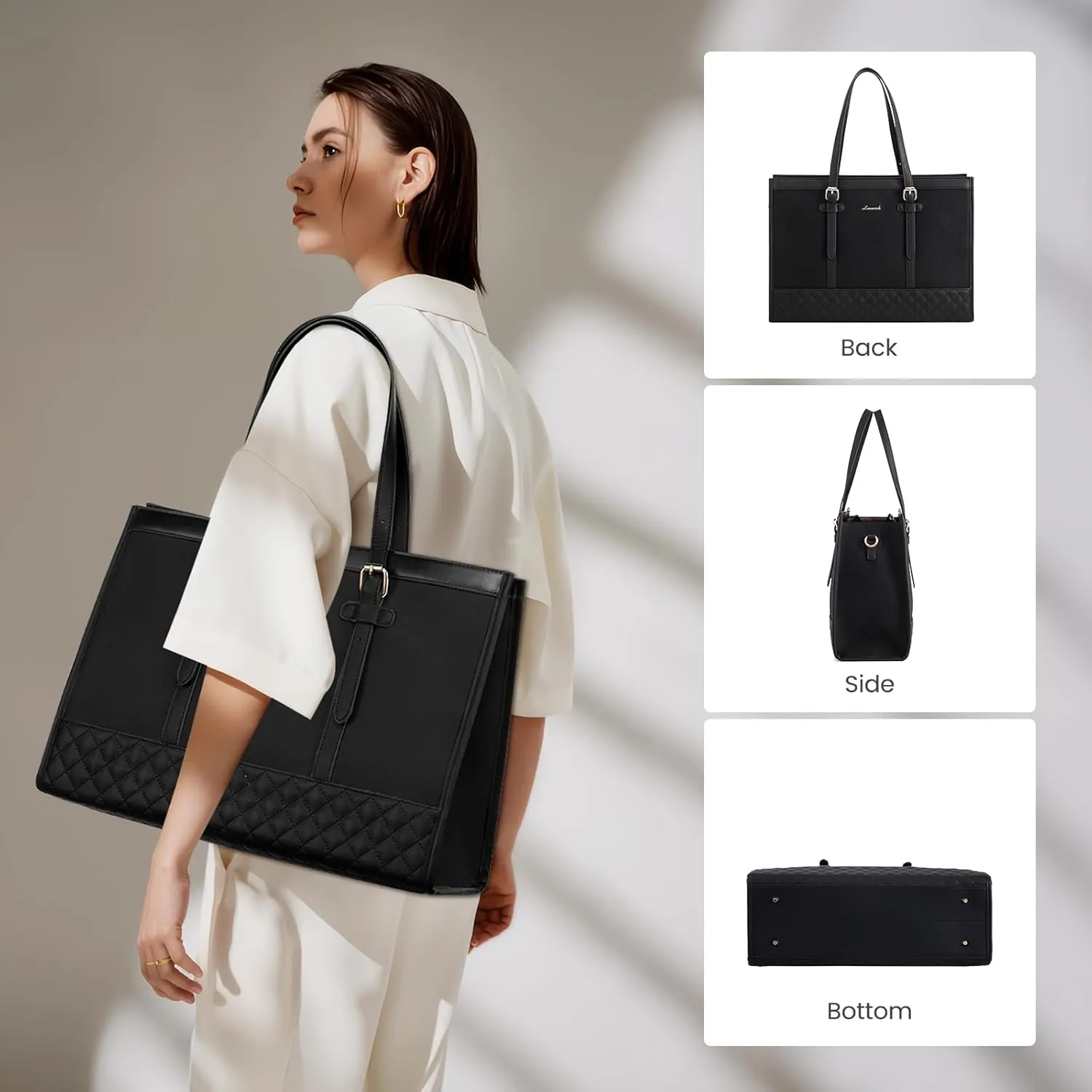 LOVEVOOK Laptop Bag for Women 17.3 inch Canvas Laptop Tote Bag, Large Capacity Work Bag with Clutch Purse, Computer Bag Office Business Briefcase, Casual Handbag for Travel College Teacher School