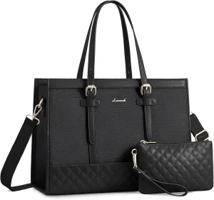 LOVEVOOK Laptop Bag for Women 17.3 inch Canvas Laptop Tote Bag, Large Capacity Work Bag with Clutch Purse, Computer Bag Office Business Briefcase, Casual Handbag for Travel College Teacher School