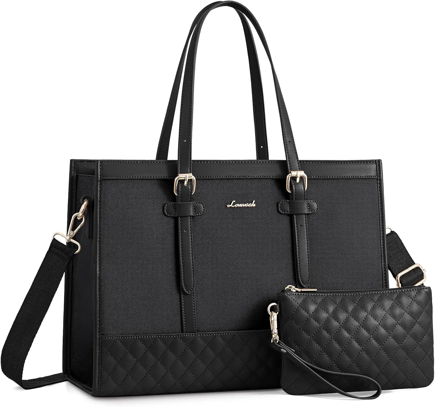 LOVEVOOK Laptop Bag for Women 17.3 inch Canvas Laptop Tote Bag, Large Capacity Work Bag with Clutch Purse, Computer Bag Office Business Briefcase, Casual Handbag for Travel College Teacher School