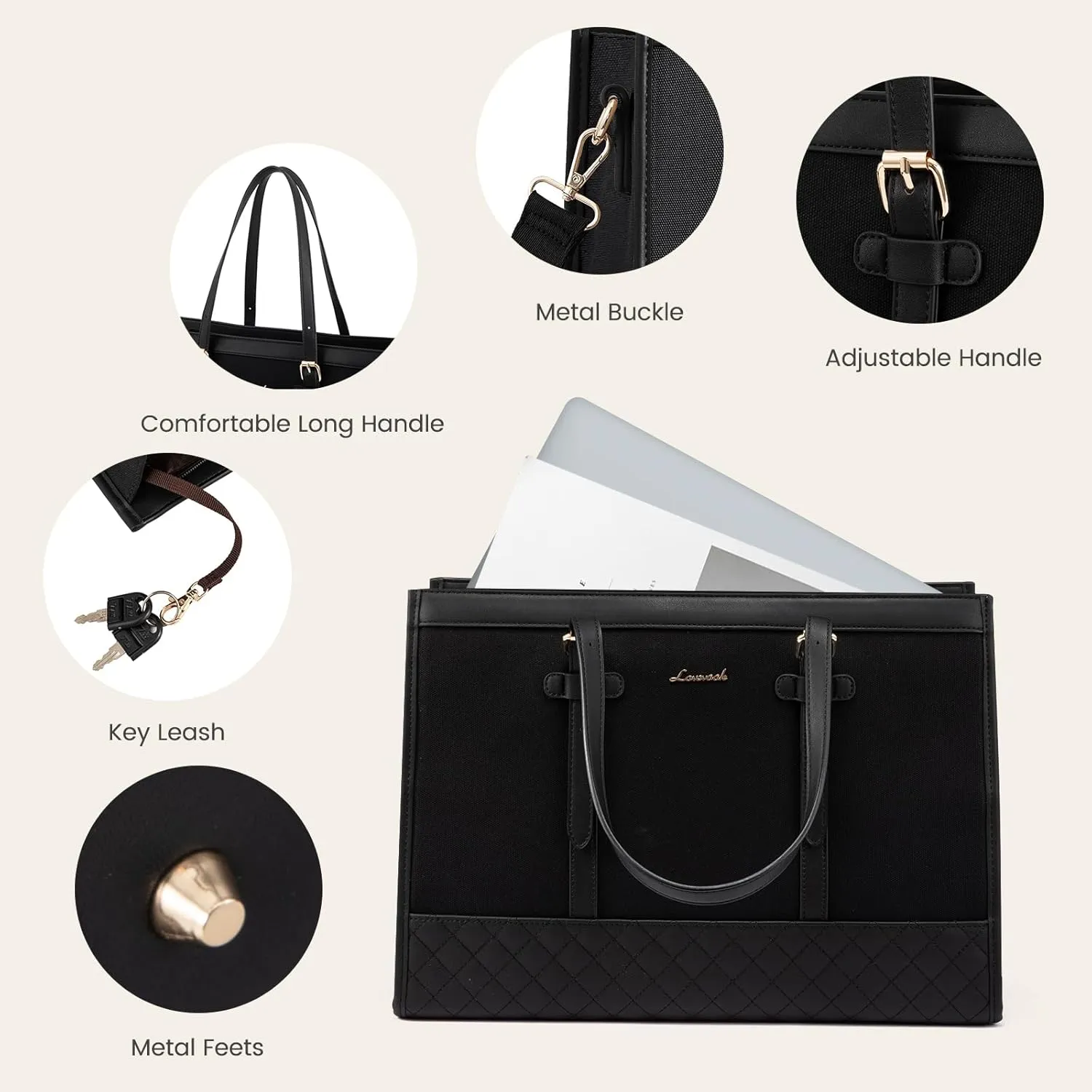 LOVEVOOK Laptop Bag for Women 17.3 inch Canvas Laptop Tote Bag, Large Capacity Work Bag with Clutch Purse, Computer Bag Office Business Briefcase, Casual Handbag for Travel College Teacher School