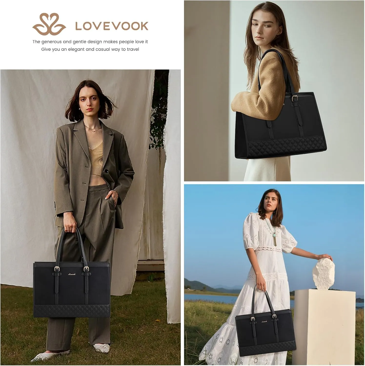 LOVEVOOK Laptop Bag for Women 17.3 inch Canvas Laptop Tote Bag, Large Capacity Work Bag with Clutch Purse, Computer Bag Office Business Briefcase, Casual Handbag for Travel College Teacher School