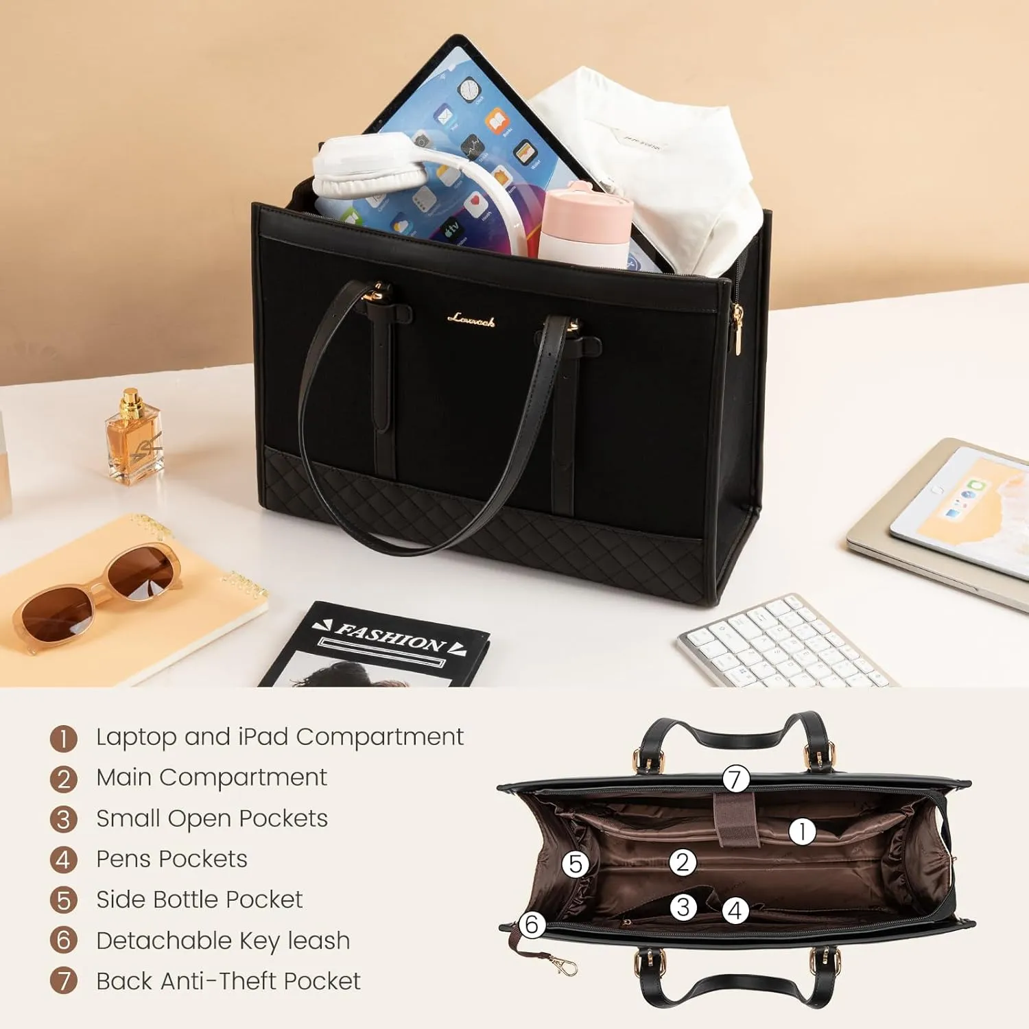 LOVEVOOK Laptop Bag for Women 17.3 inch Canvas Laptop Tote Bag, Large Capacity Work Bag with Clutch Purse, Computer Bag Office Business Briefcase, Casual Handbag for Travel College Teacher School