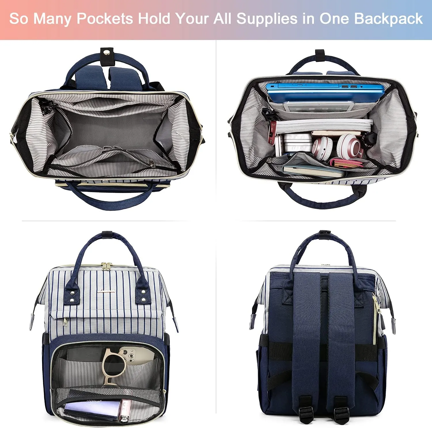 LOVEVOOK Nurse Backpack Laptop Backpack for Women with Stethoscope Case & USB Charging Port Anti Theft Travel Backpacks Doctor Bag Fits 15.6 Inch Laptop and Notebook, Blue Stripes