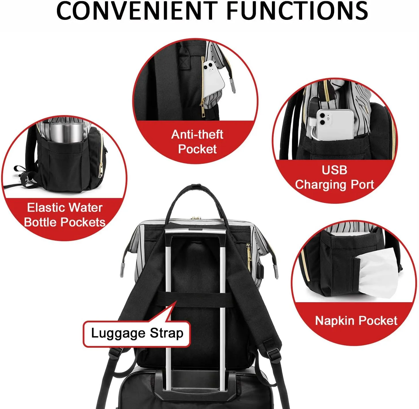 LOVEVOOK Nurse Backpack Laptop Backpack for Women with Stethoscope Case & USB Charging Port Anti Theft Travel Backpacks Doctor Bag Fits 15.6 Inch Laptop and Notebook, Blue Stripes