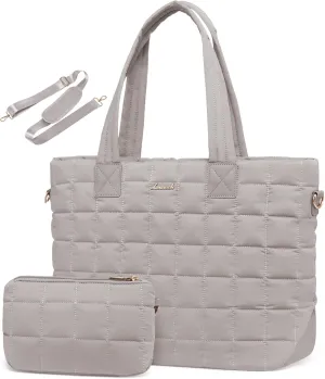 LOVEVOOK Tote Bag for Women, Large Puffer Tote Bag with Zipper Quilted Light Work Bag