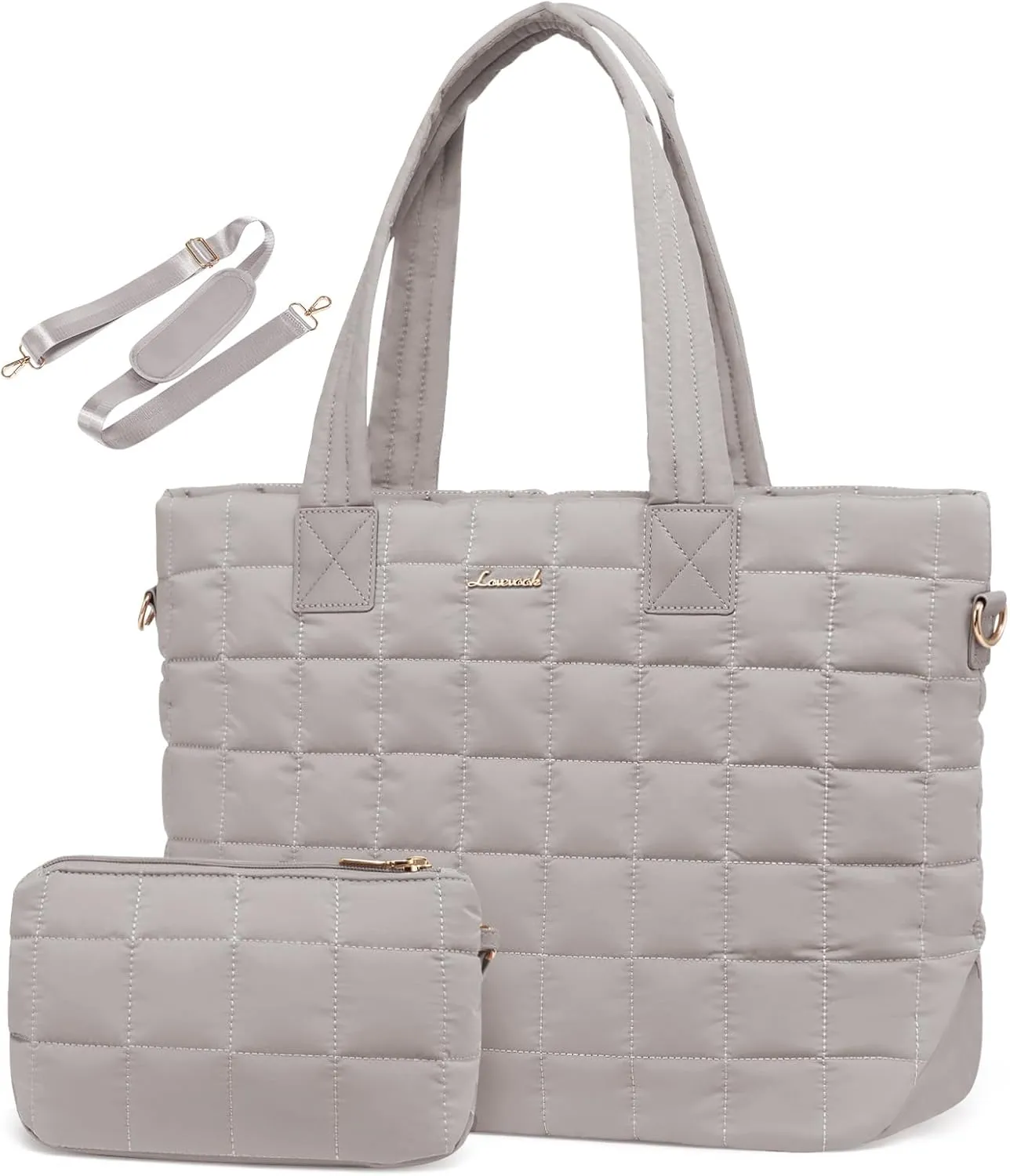 LOVEVOOK Tote Bag for Women, Large Puffer Tote Bag with Zipper Quilted Light Work Bag