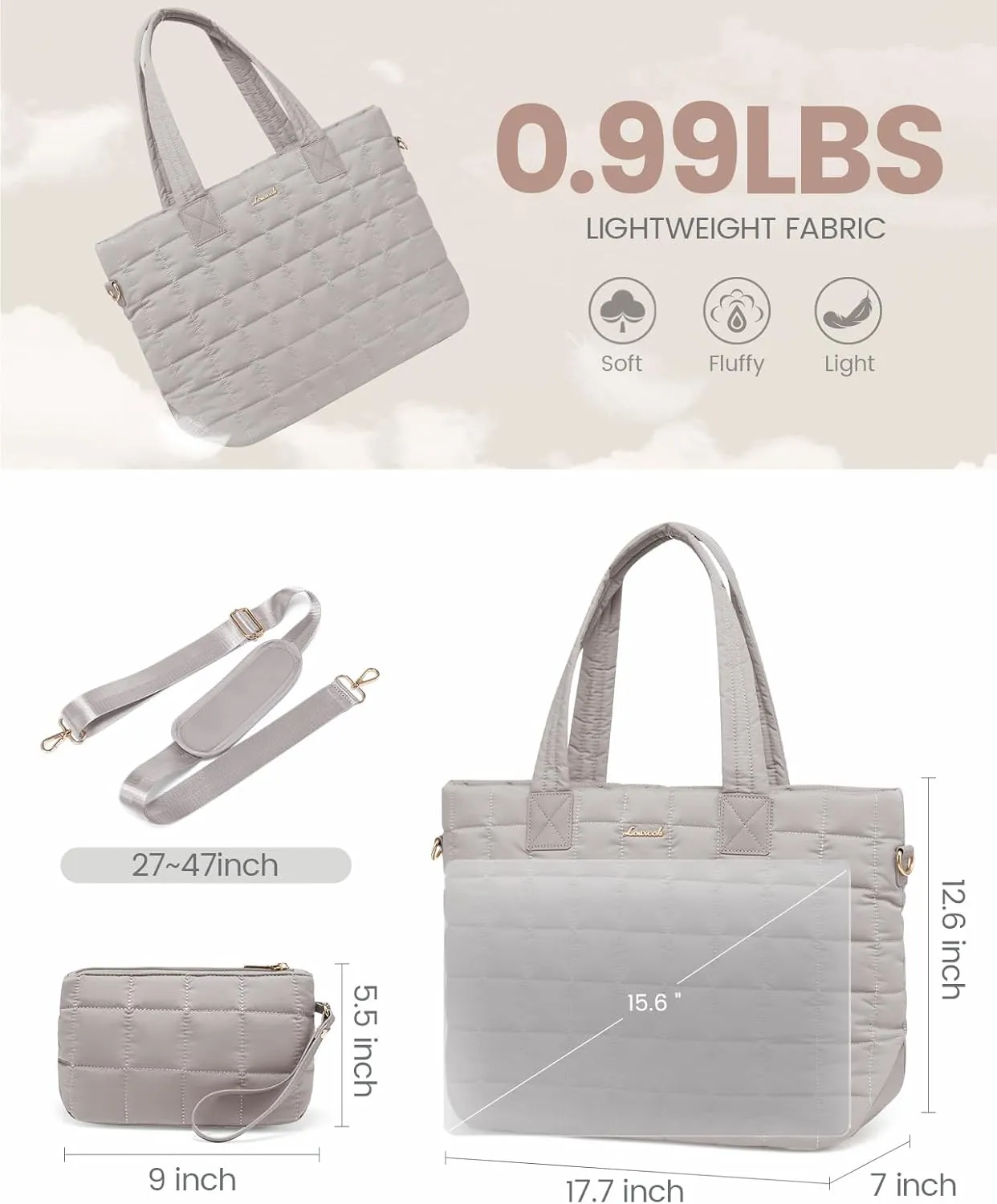 LOVEVOOK Tote Bag for Women, Large Puffer Tote Bag with Zipper Quilted Light Work Bag