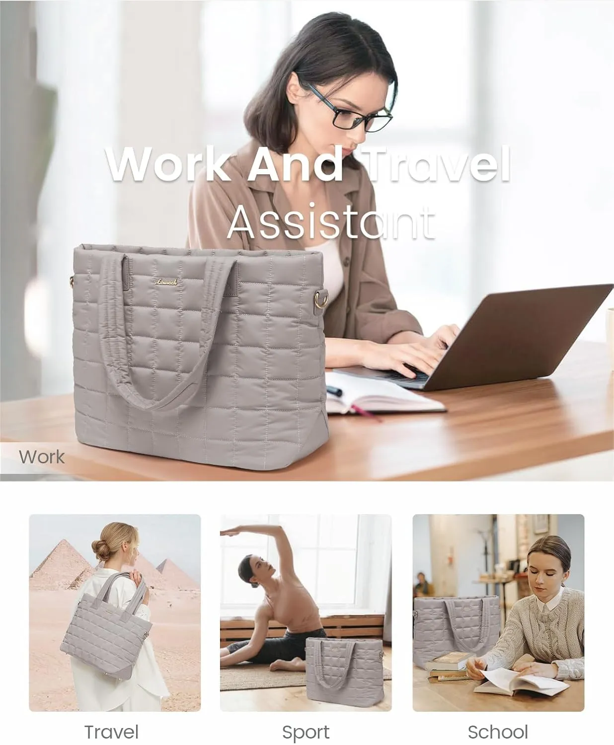 LOVEVOOK Tote Bag for Women, Large Puffer Tote Bag with Zipper Quilted Light Work Bag