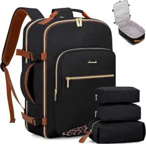 LOVEVOOK Travel Backpack, 50L Carry on Backpack with 3 Packing Cubes, 18 Inch Water Resistant Luggage Computer Daypack College Weekender Overnight Bag for Men & Women, Black-Leopard print
