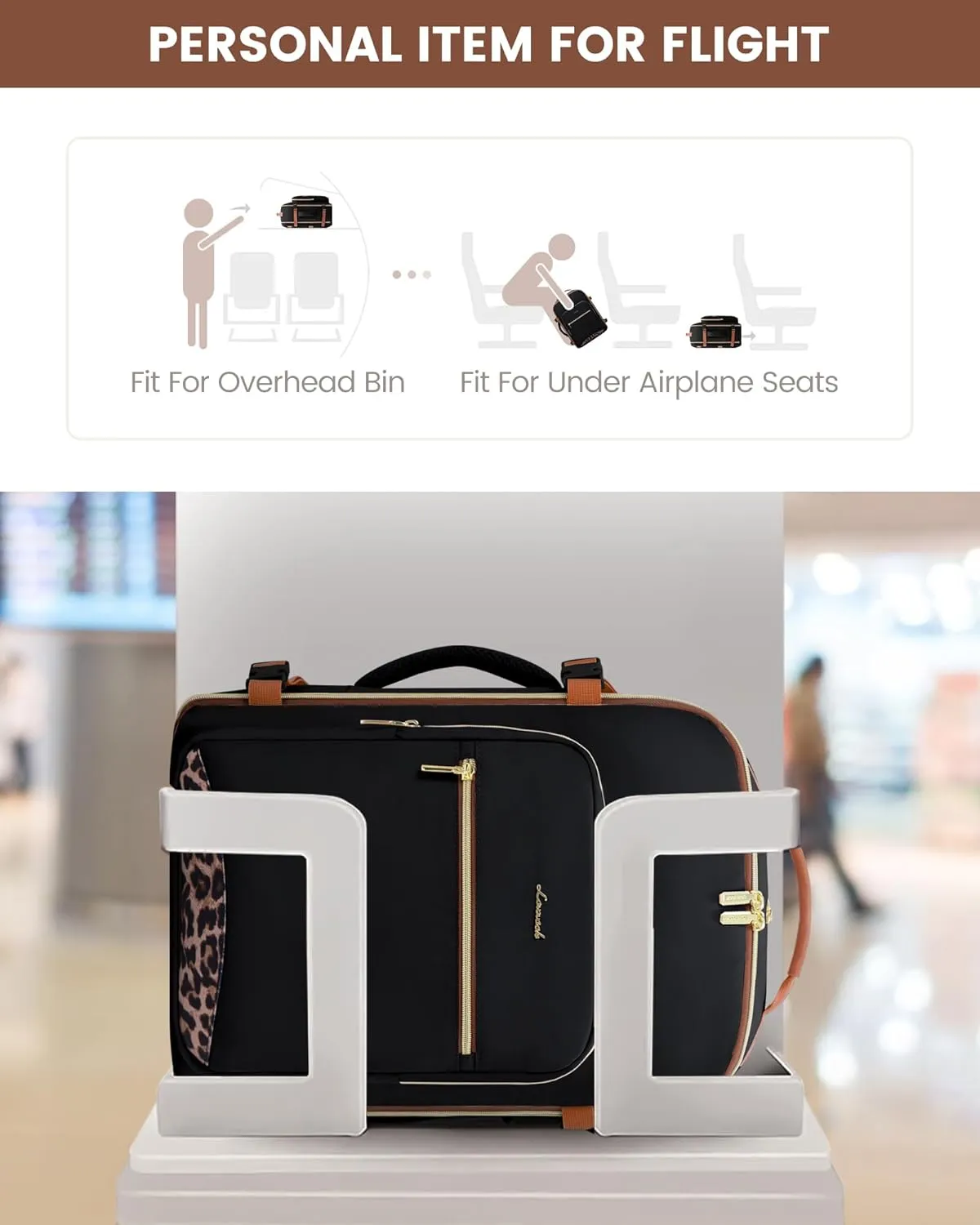 LOVEVOOK Travel Backpack, 50L Carry on Backpack with 3 Packing Cubes, 18 Inch Water Resistant Luggage Computer Daypack College Weekender Overnight Bag for Men & Women, Black-Leopard print