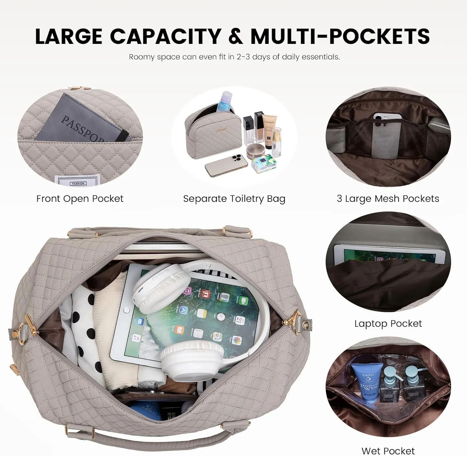 LOVEVOOK Travel Duffle Bag,Weekender Bags for Women with Shoe Compartment，Carry on Overnight Bag with Toiletry Bag,Gym Duffel Bag with Wet Pocket, Hospital Bags for Labor and Delivery
