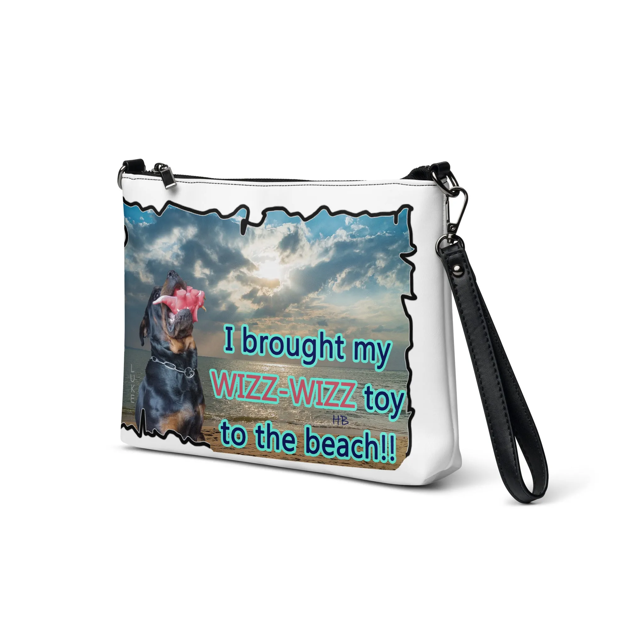 Luke (male Rothweiler) & Wizz Wizz at the beach Crossbody bag