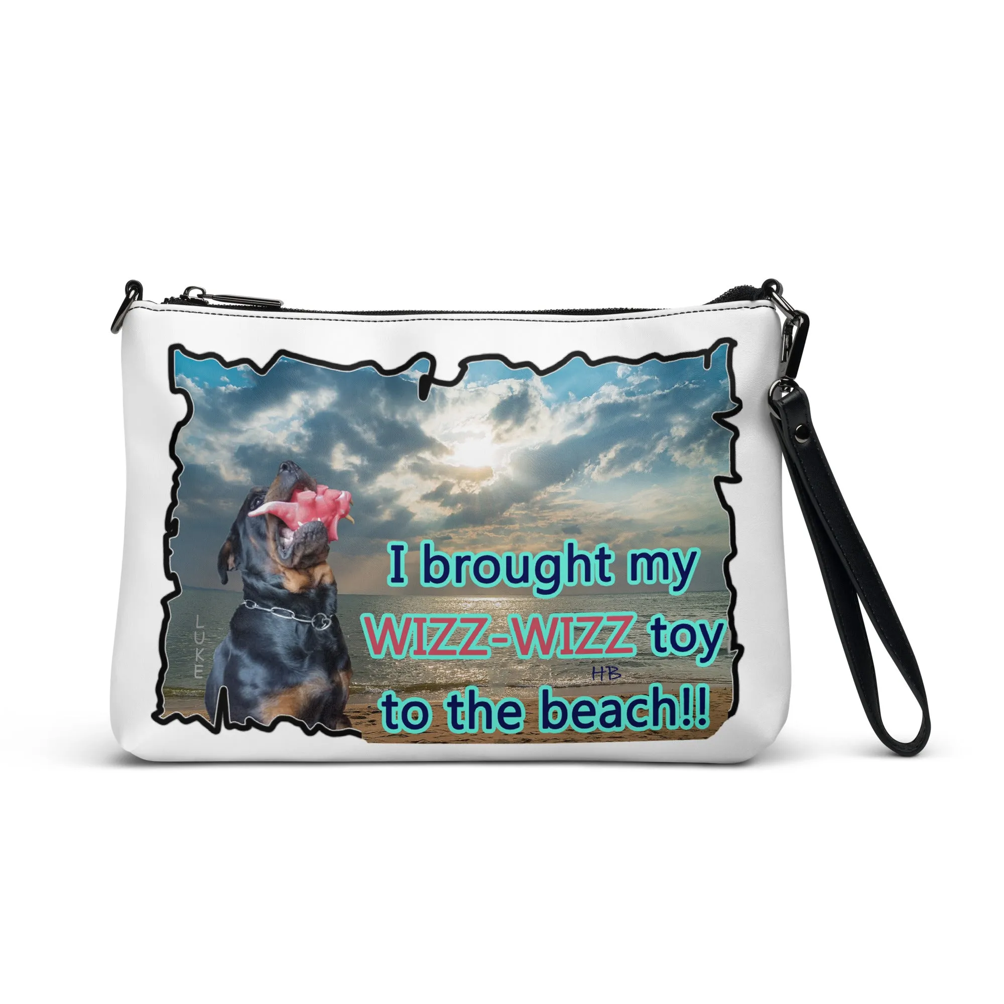 Luke (male Rothweiler) & Wizz Wizz at the beach Crossbody bag