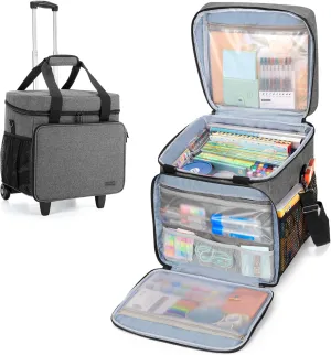 LUXJA Rolling Teacher Tote Bag with Bottom Support Pad, Multifunctional Teacher Bag with Detachable Dolly (Patented Design), Gray