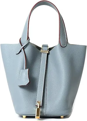 Luxury Genuine Leather Bucket Bag with Lock Closure Elegant Shoulder Bag for Women Versatile Crossbody Purse for Work Travel