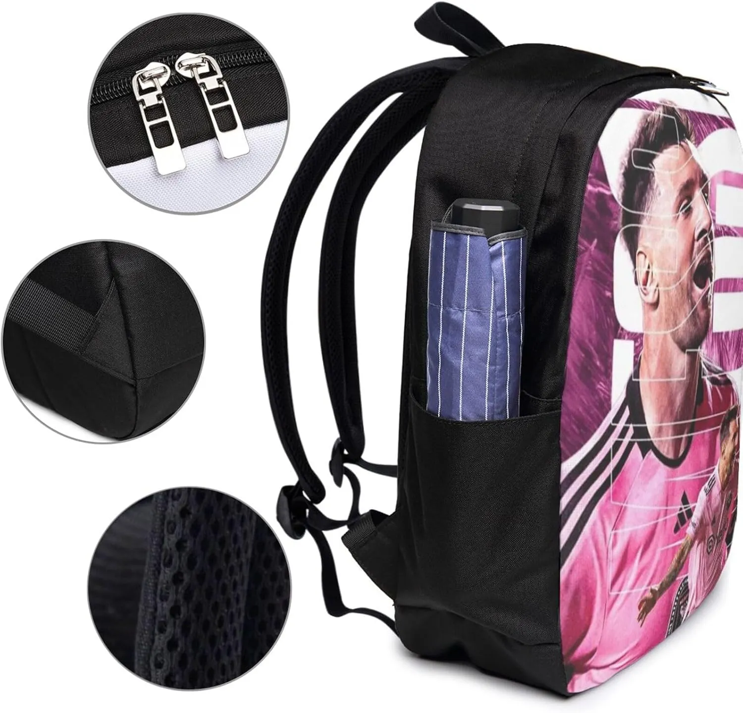 M-essi simple large capacity backpack, the whole bag is stylish and lightweight, the main bag is large enough Black