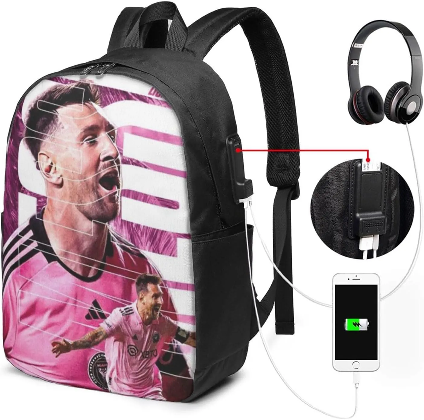 M-essi simple large capacity backpack, the whole bag is stylish and lightweight, the main bag is large enough Black