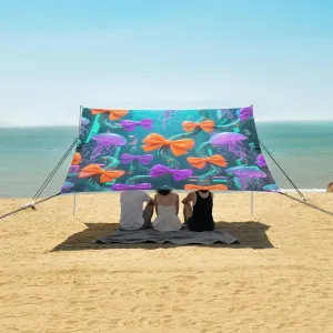 Magical Luminous Bows Jellyfish Beach Canopy Tent Anti-UV & Wind Resistant, Camping Sun Shelter Easy Setup Portable,Outdoor Shade Tents with Sandbags,Sand Shovels,Ground Pegs & Stability Poles