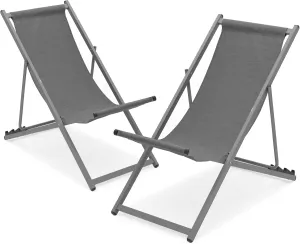 Magshion Folding Beach Sling Chairs Set of 2, 4 Level Adjustable Reclining Design, Lightweight Aluminum Frame, Portable Outdoor Chair for Backyard, Poolside and Camping, Support to 250 lbs, Gray