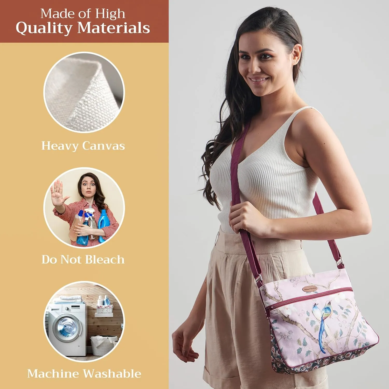 Maison d' Hermine Cross Body Bags for Women Cotton Canvas Shoulder Bag for Shopping Travel Everyday Use Tote purse Sling Bag